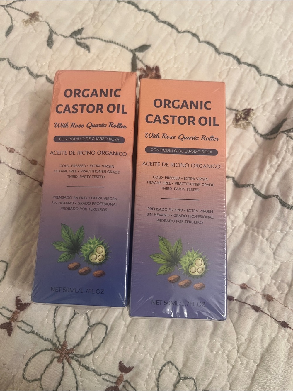 Organic Castor Oil with Rose Quartz Roller - 2 pac